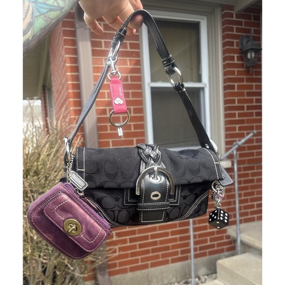 Vintage COACH 3628 Signature Baguette Mini Bag Soho Black Canvas Buckle Leather